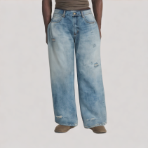 Distressed Wide Leg Jeans with Whiskers