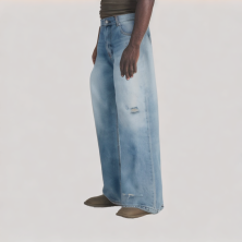 Distressed Wide Leg Jeans with Whiskers