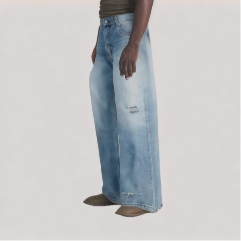 Distressed Wide Leg Jeans with Whiskers
