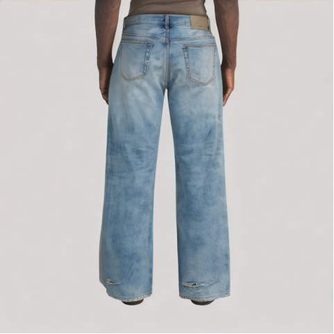 Distressed Wide Leg Jeans with Whiskers