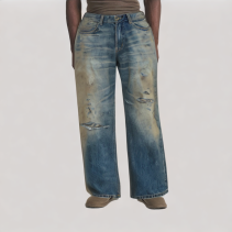 Distressed Mud Dyed Straight Leg Jeans