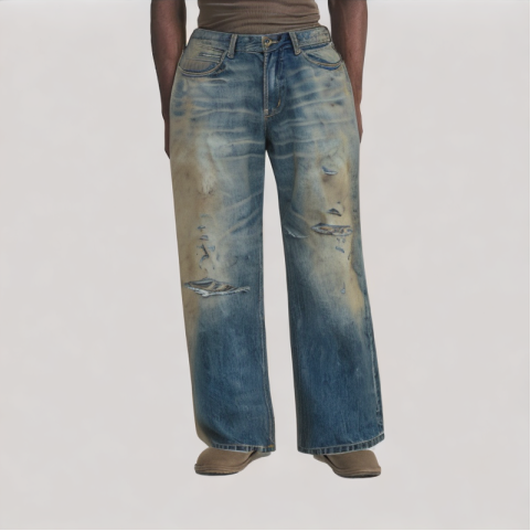 Distressed Mud Dyed Straight Leg Jeans