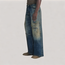 Distressed Mud Dyed Straight Leg Jeans