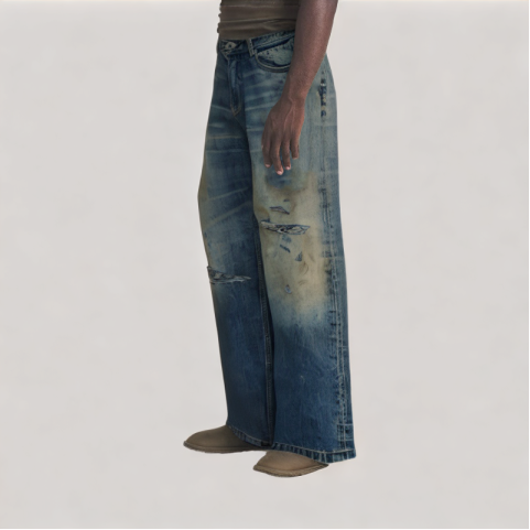 Distressed Mud Dyed Straight Leg Jeans