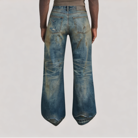 Distressed Mud Dyed Straight Leg Jeans