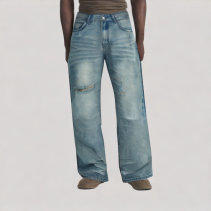 Washed Blue Distressed Casual Jeans