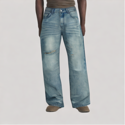 Washed Blue Distressed Casual Jeans