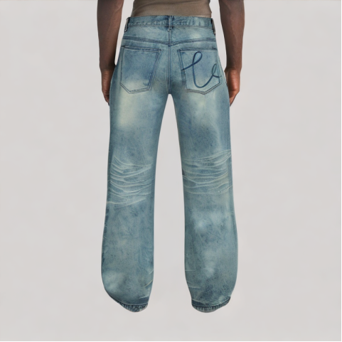 Washed Blue Distressed Casual Jeans