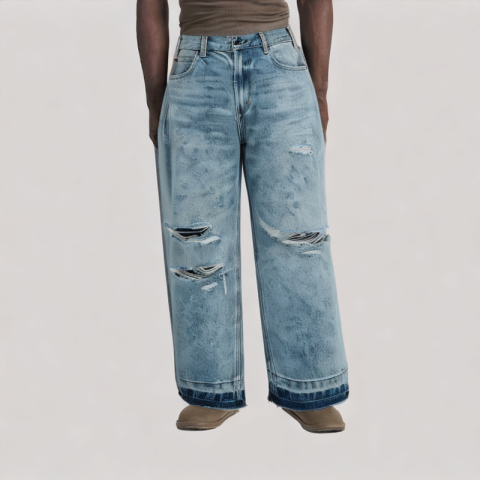 Knife Cut Ripped Denim Trousers