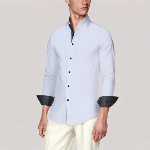 Men's Contrast Polka Dot Long Sleeved Shirt