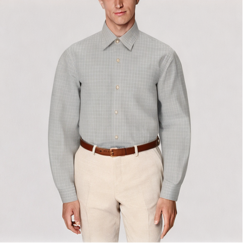 Gray Plaid Long Sleeved Shirt