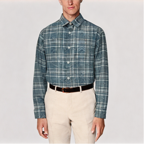 Washed Tree Pattern Plaid Shirt