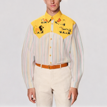 Animal Embroidered Striped Shirt
