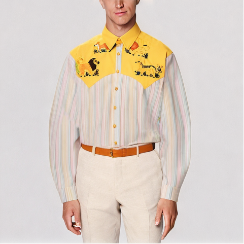 Animal Embroidered Striped Shirt