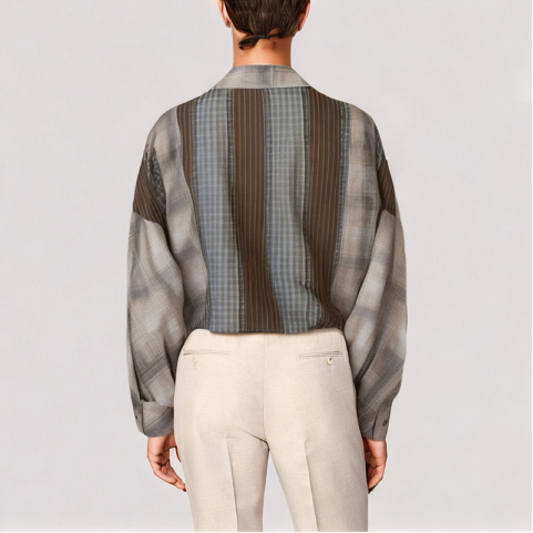 Retro Contrast Color Patchwork Long Sleeved Shirt