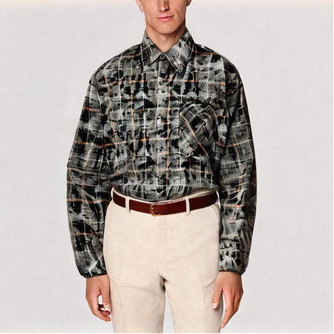 Tie Dye Plaid Raw Edge Shirt