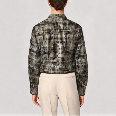 Tie Dye Plaid Raw Edge Shirt