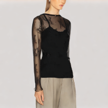 Jacquard Lace V Neck Long Sleeved Top