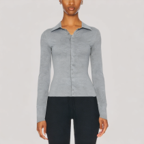 Gray Versatile Lapel Long Sleeved Top
