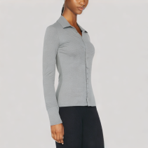Gray Versatile Lapel Long Sleeved Top