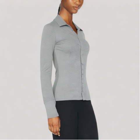 Gray Versatile Lapel Long Sleeved Top