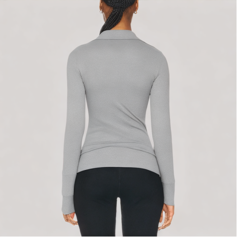 Gray Versatile Lapel Long Sleeved Top