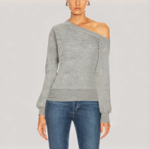Off Shoulder Long Sleeved Gray Top
