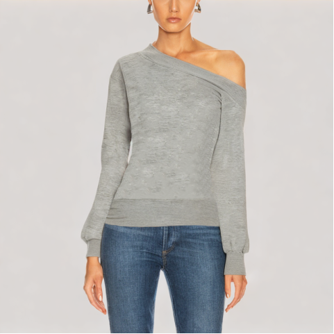 Off Shoulder Long Sleeved Gray Top