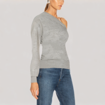 Off Shoulder Long Sleeved Gray Top