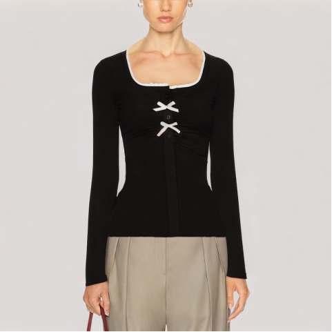 Lace Panel Long Sleeved Top