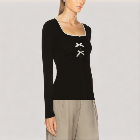 Lace Panel Long Sleeved Top