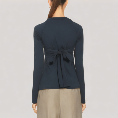 V Neck Solid Color Long-Sleeved Top