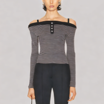 Slim Fitting One Shoulder Neckline Long Sleeved Top