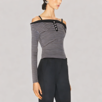 Slim Fitting One Shoulder Neckline Long Sleeved Top