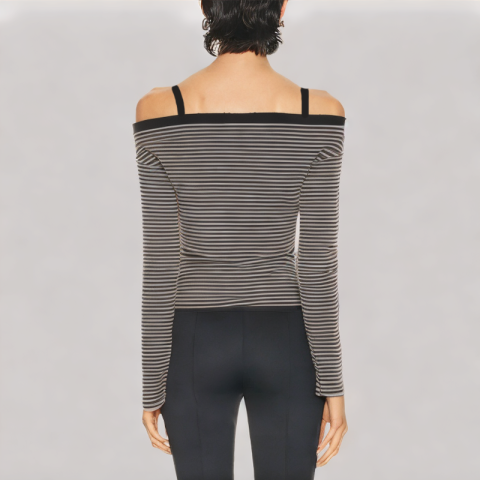 Slim Fitting One Shoulder Neckline Long Sleeved Top