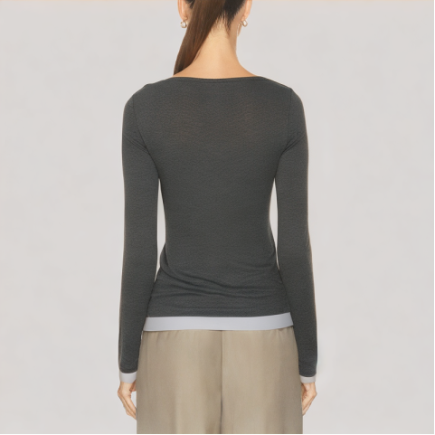 Contrast Color False Two Piece Long Sleeved Top