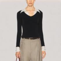 Fake Two Piece Lapel Long Sleeved Top