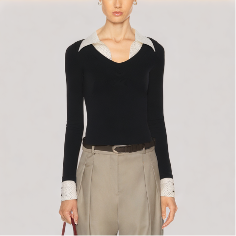 Fake Two Piece Lapel Long Sleeved Top