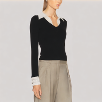 Fake Two Piece Lapel Long Sleeved Top