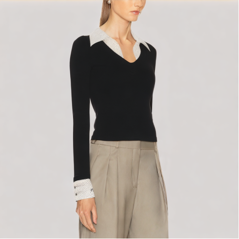 Fake Two Piece Lapel Long Sleeved Top