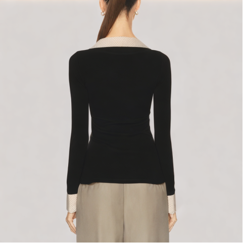 Fake Two Piece Lapel Long Sleeved Top