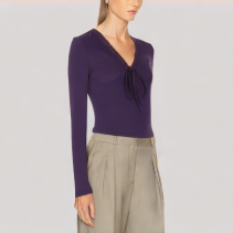 Purple Lace V Neck Long Sleeved Top