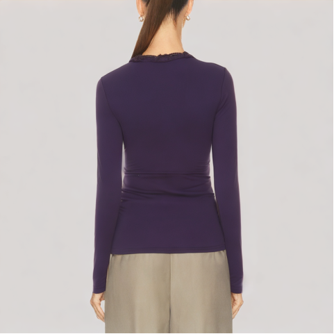 Purple Lace V Neck Long Sleeved Top