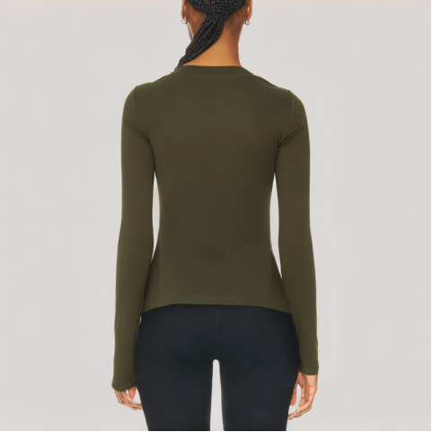 Vintage Green V Neck Long Sleeved Top