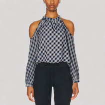 Vintage Off The Shoulder Plaid Long Sleeve