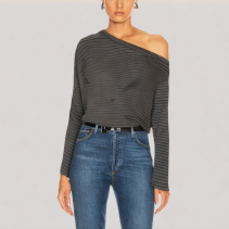 Contrast Striped Off Shoulder Long Sleeve Top