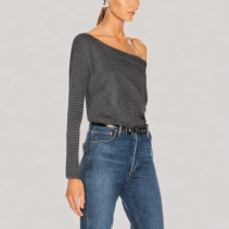 Contrast Striped Off Shoulder Long Sleeve Top