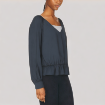 Simple and Elegant V Neck Long Sleeved Top