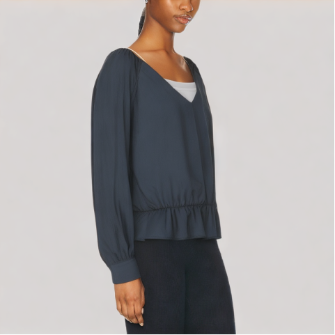 Simple and Elegant V Neck Long Sleeved Top