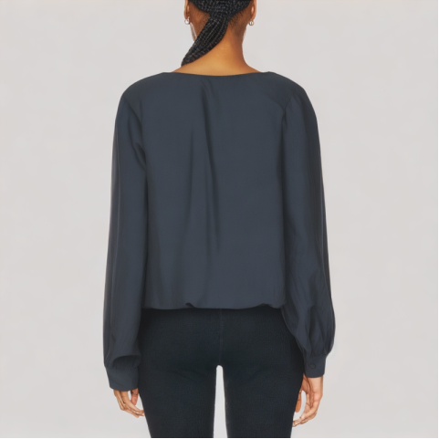 Simple and Elegant V Neck Long Sleeved Top